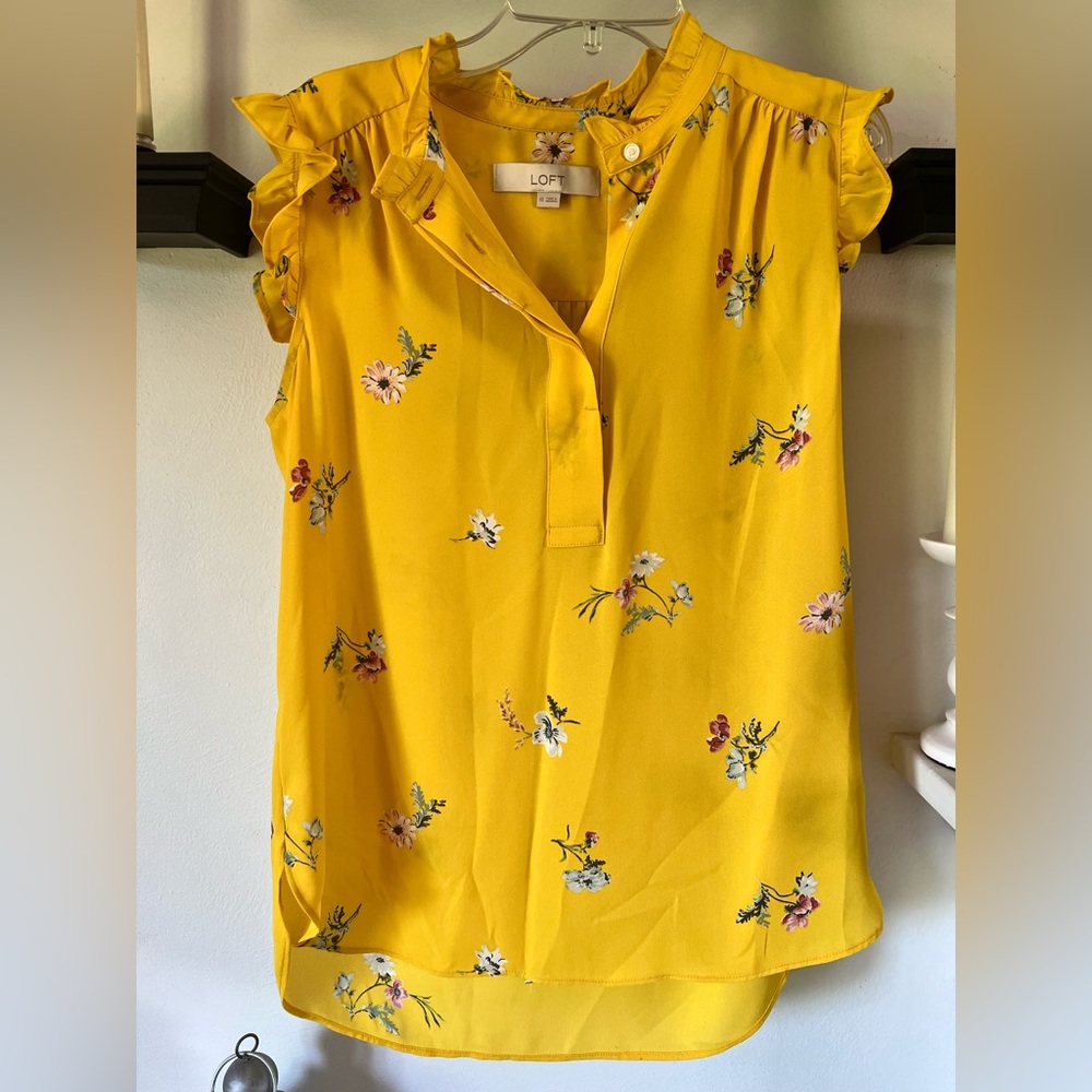 LOFT blouse.  Yellow in color with flowers.  Size XS.  Like new condition